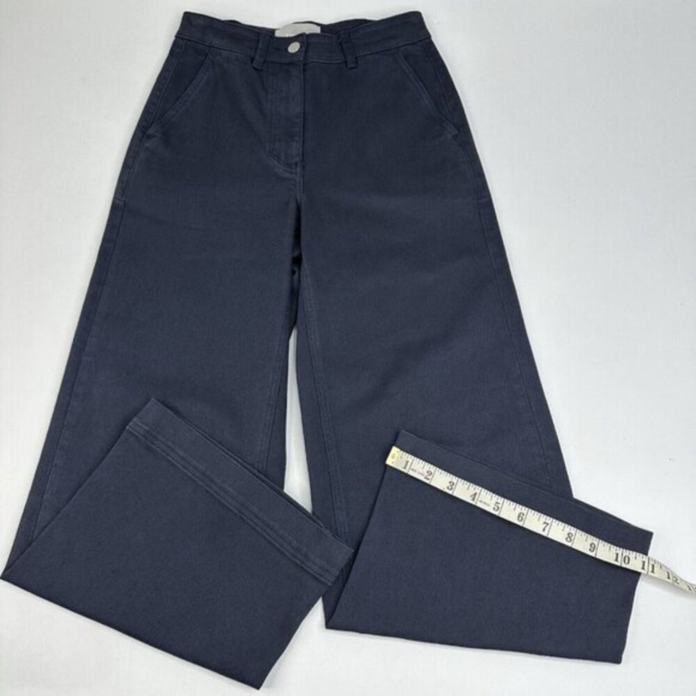 Everlane‎ Womens Wide Leg Crop Pant Navy Blue High Rise Cotton Chino Size 2 - Picture 10 of 11
